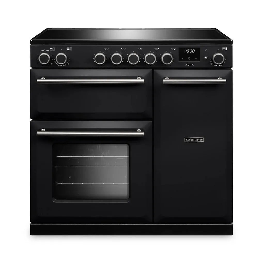 Rangemaster Aura AURA90EIPCBL/BN1 90cm Induction Range Cooker Black - Brushed Nickel