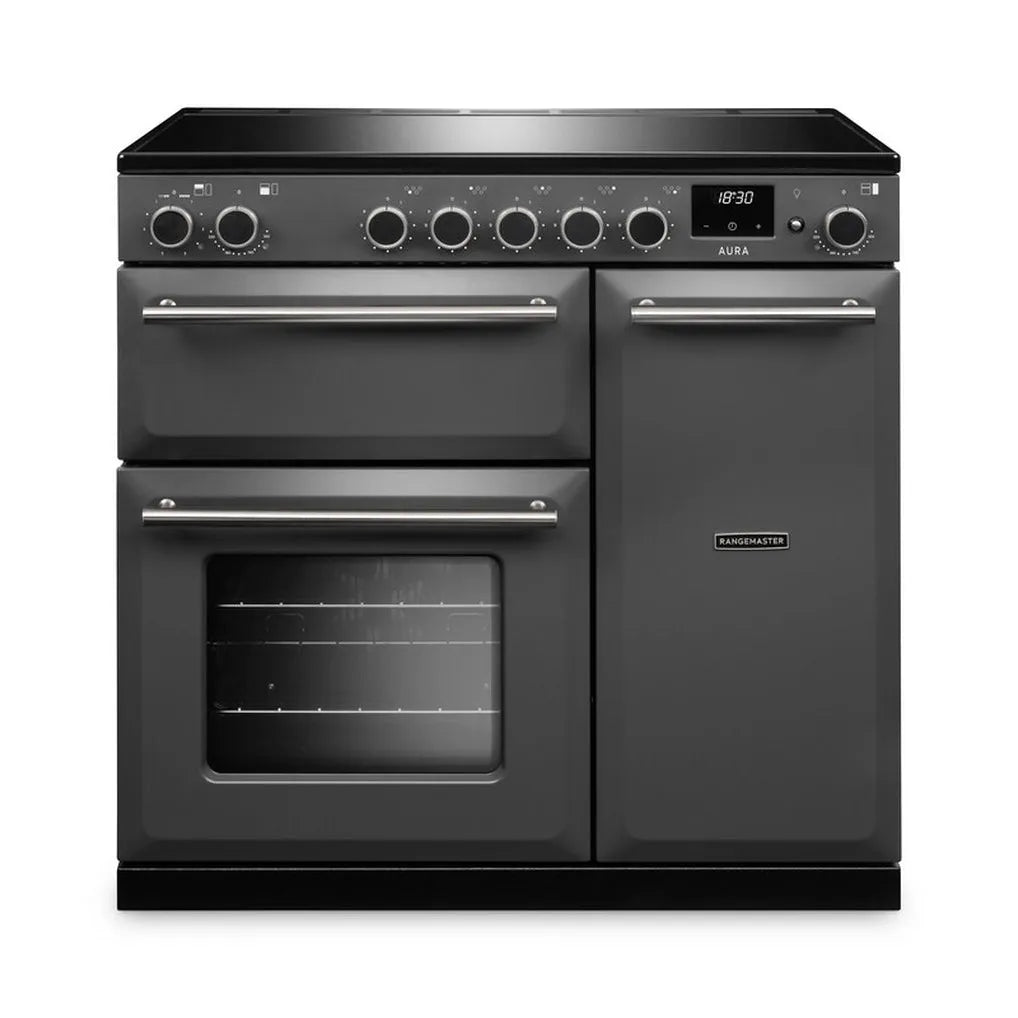 Rangemaster Aura AURA90EIPSLT/BN1 90cm Induction Range Cooker Slate (Paint) - Brushed Nickel