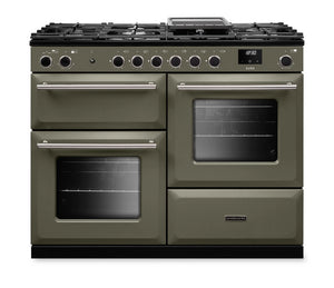 Rangemaster Aura 110cm Dual Fuel Range Cooker River Bed with Brushed Nickel trim
