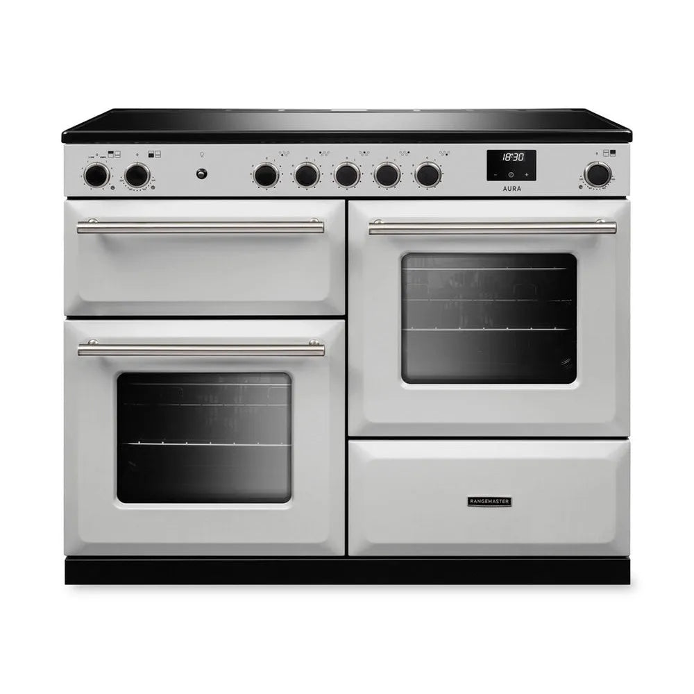 Rangemaster Aura AURAO110EIPWHT/BN1 110cm Induction Range Cooker White - Brushed Nickel